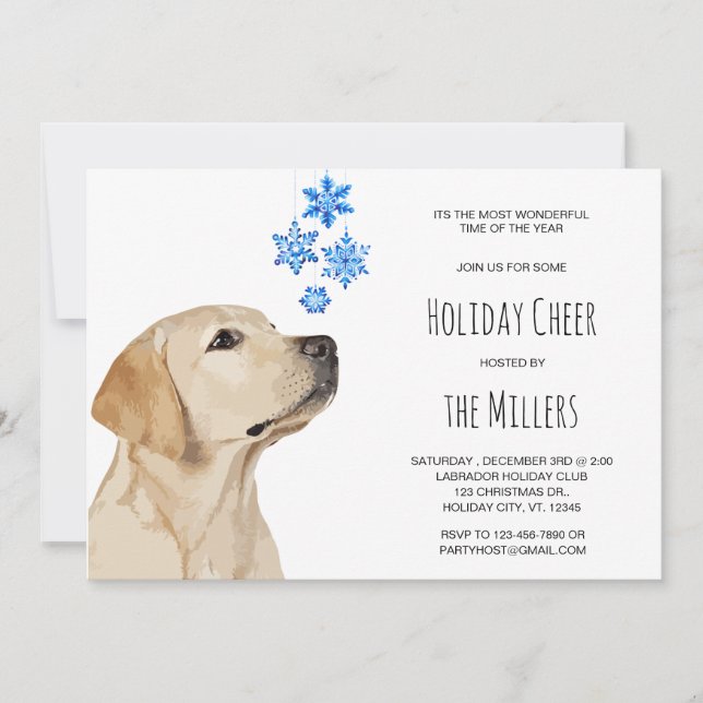 Gelbe Labrador Weihnachten Schneeflocken Niedlich  Einladung (Vorderseite)