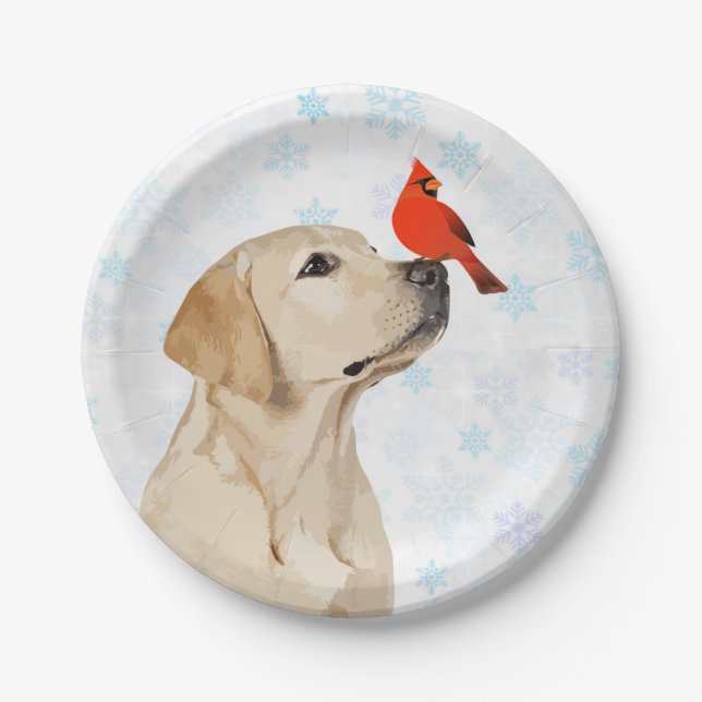 Gelbe Labrador Weihnachts-Kardinal - Niedlicher La Pappteller (Vorderseite)