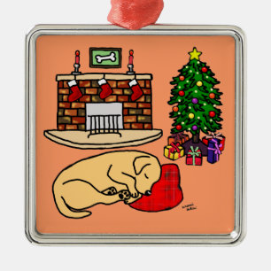 Gelbe Labrador-Weihnachtsbaum-Illustration Silbernes Ornament