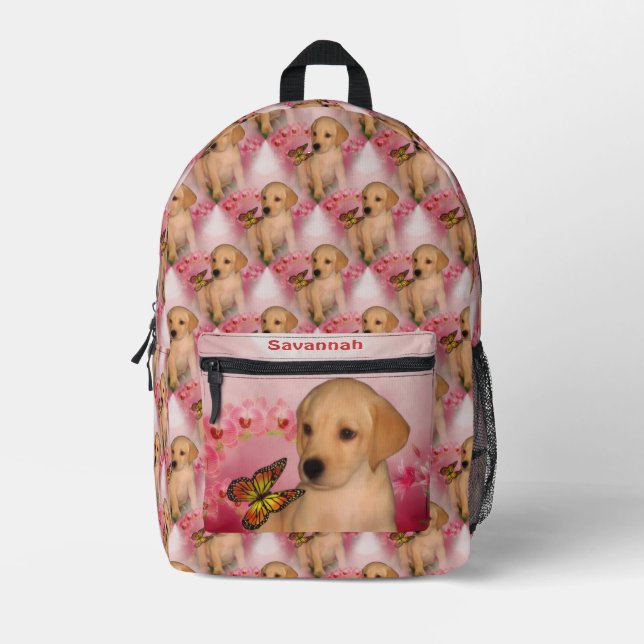 Gelbe Labrador Welpe Butterfly Tier Personalisiert Bedruckter Rucksack (Vorderseite)