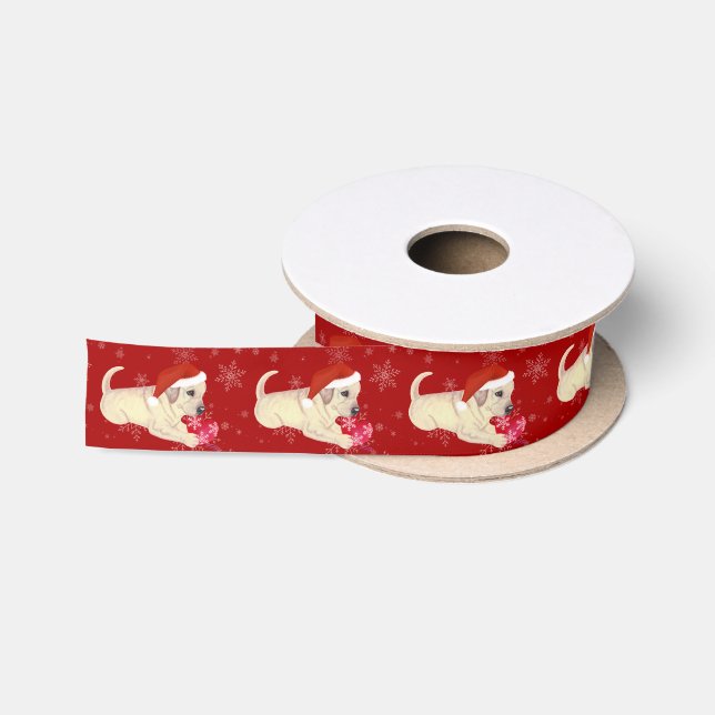 Gelbe Labrador-Welpen-Weihnachtsschneeflocke Satinband (Spule)