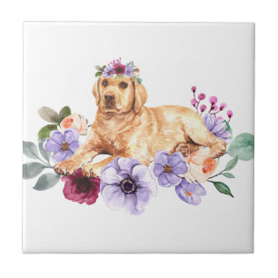 Gelbe Labradors spielen in Blumen Keramikfliesen Fliese