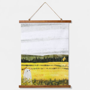 Gelbe Landschaft Wandteppich Mit Holzrahmen