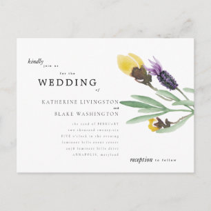 Gelbe & Lavendel Blumen Hochzeitseinladung zum kle Einladungspostkarte