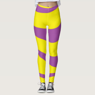 Gelbe Leggings-Stickereien mit Lila Streifen  Leggings