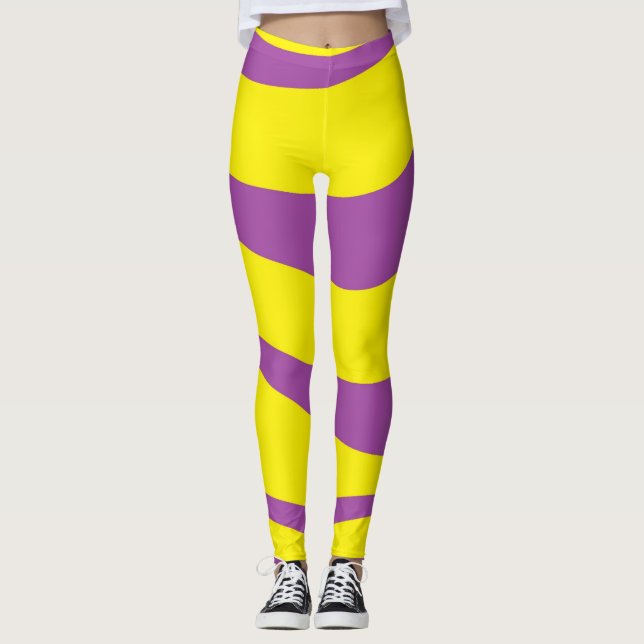 Gelbe Leggings-Stickereien mit Lila Streifen  Leggings (Vorderseite)