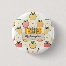 Gelbe Lehrer Schule Apfel Muster Button