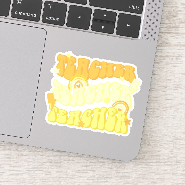 Gelbe Lehrerin Lehrerin Retro Vinyl Sticker (Detail)