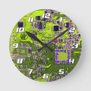 Gelbe Leiterkarte der gedruckten Leiterplatte Runde Wanduhr