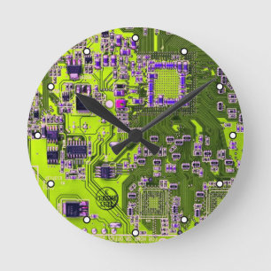 Gelbe Leiterkarte der gedruckten Leiterplatte Runde Wanduhr