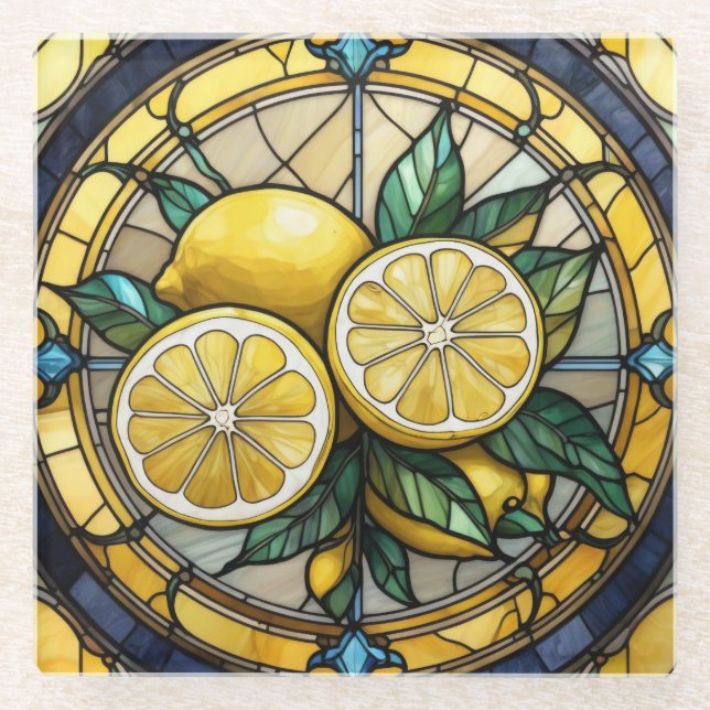 Gelbe Lemon auf dem Circle Festhaltemon Glasuntersetzer (Vorderseite)