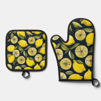 Gelbe Lemon Print Ofenhandschuh & Topflappen-Set