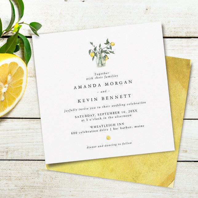 Gelbe Lemonen Elegante Hochzeit Einladung (Elegant Lemons In Jar Wedding Invitation)