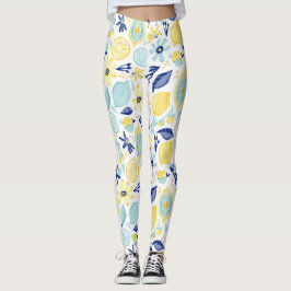 Gelbe Lemonen Minze Grün und Blau Gemustert drucke Leggings