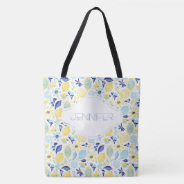 Gelbe Lemonen Minze Grün und Blau Personalisiert Tasche