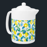 Gelbe Lemonen, Mittelmeer<br><div class="desc">Gelb-blaue Aquarellfarbe Lemon-Obstteapot</div>