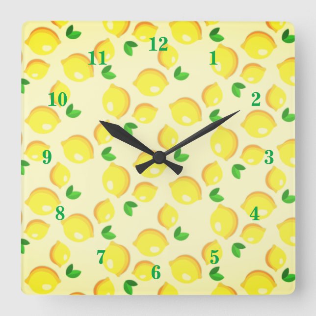 Gelbe Lemonen-Wall-Uhr Quadratische Wanduhr (Vorderseite)