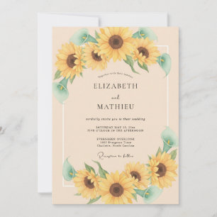 Gelbe leuchtende Sonnenblumen-Hochzeit Einladung
