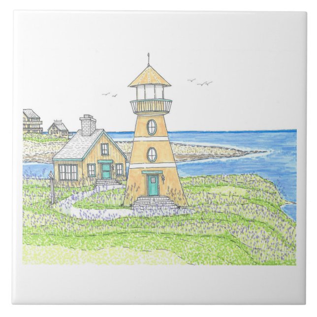 Gelbe Leuchtturm-Wandfliese Fliese (Vorderseite)