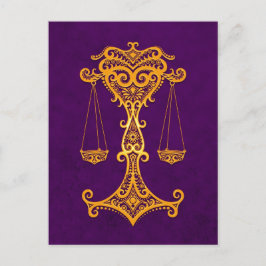 Gelbe Libra Zodiac auf Lila Postkarte