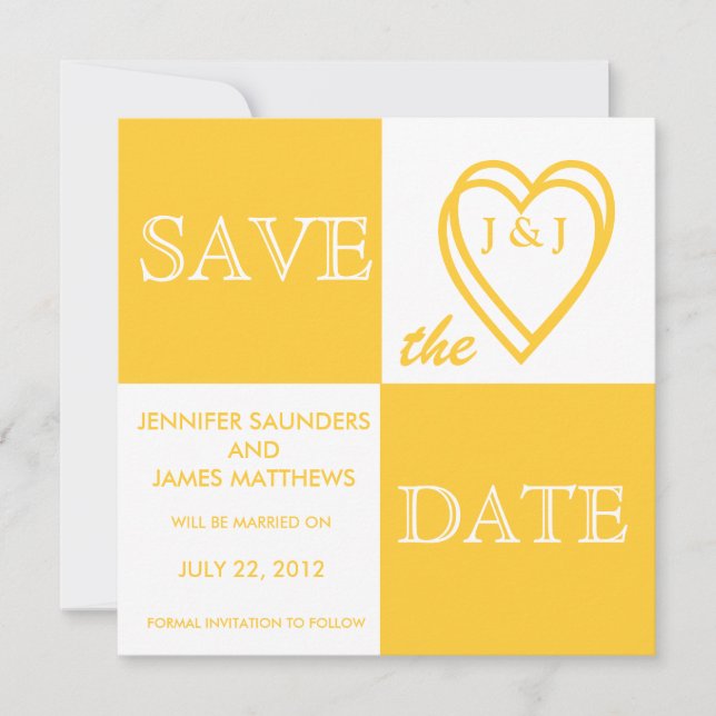 Gelbe Liebe, Monogramm Save the Date (Vorderseite)