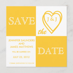 Gelbe Liebe-Monogramm-Save the Date Karte