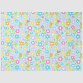 Gelbe, Lila, blaue und rosa Blume auf blau Seidenpapier