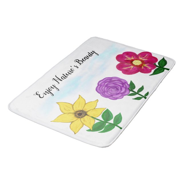 Gelbe Lila Fuchsia-Blume Badematte (Schrägansicht)