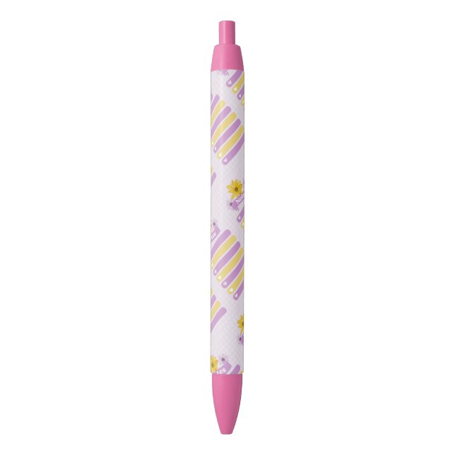 Gelbe Lila Girly Floral Blume Blossom Herzen Kugelschreiber (Vorderseite Vertikal)