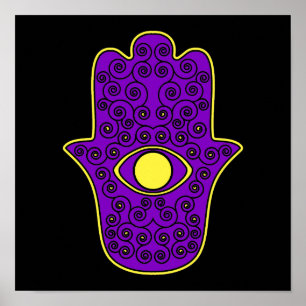 Gelbe Lila Hamsa-Hand von Miriam-Hand von Fatima. Poster
