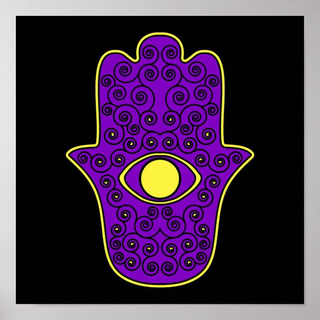 Gelbe Lila Hamsa-Hand von Miriam-Hand von Fatima. Poster (Vorne)