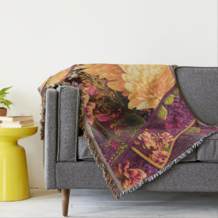 Gelbe lila Herbstblumen Thanksgiving Decke
