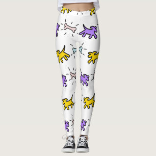 Gelbe Lila Hundebone Graffiti Leggings 1
