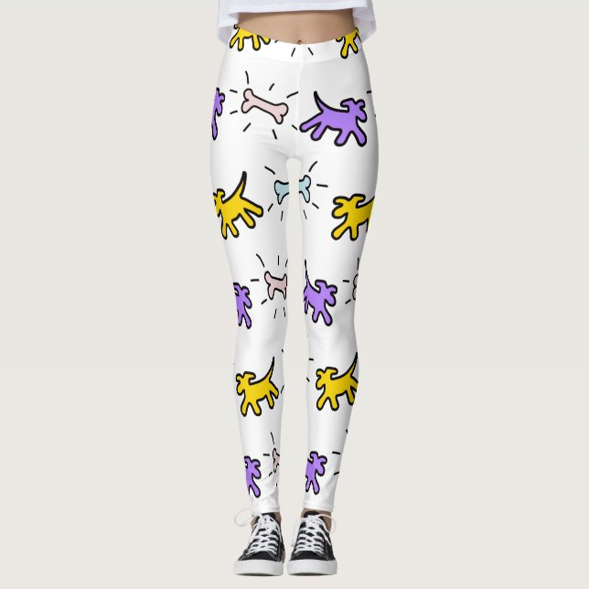 Gelbe Lila Hundebone Graffiti Leggings 1 (Vorderseite)