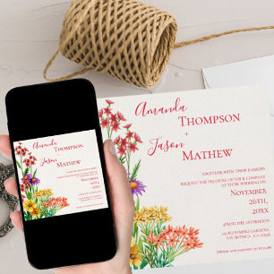 Gelbe Lila orange Hübsche Wildblumen Hochzeit Einladung
