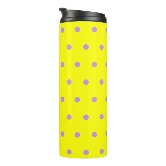 Gelbe Lila Polka Dots Thermosbecher (Nach rechts gedreht)