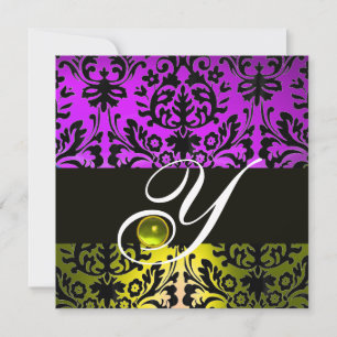 GELBE LILA SCHWARZE DAMASK MONOGRAM TOPAZ EINLADUNG