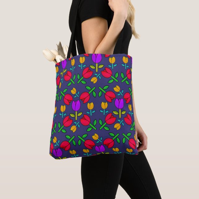 Gelbe Lila Tulpen Blumengarten Muster Tasche (Von Nahem)