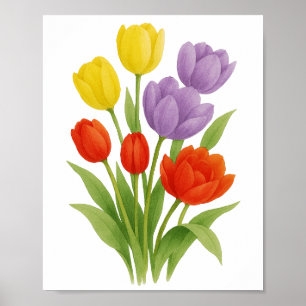 Gelbe Lila Tulpen Malerei Blumenstrauß Kunst Poster