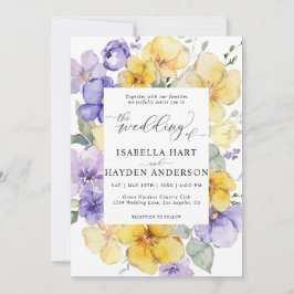 Gelbe Lilac Lila Lavendel Rustikale Blumenhochzeit Einladung
