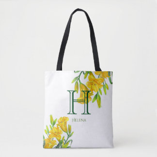 Gelbe Lilie-Flora-Monogramm Tasche