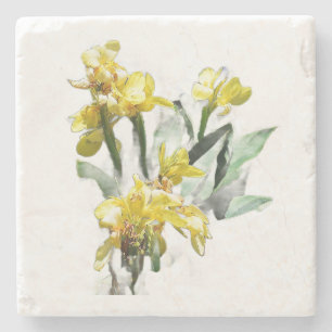 Gelbe Lilien Blumen Papierplatte Steinuntersetzer