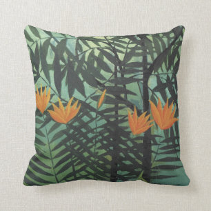 Gelbe Lilien mit Palmen auf blauem Rousseau Kissen