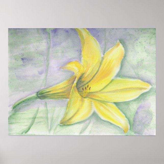 Gelbe Lilienmalerei in Acrylic Poster (Vorne)