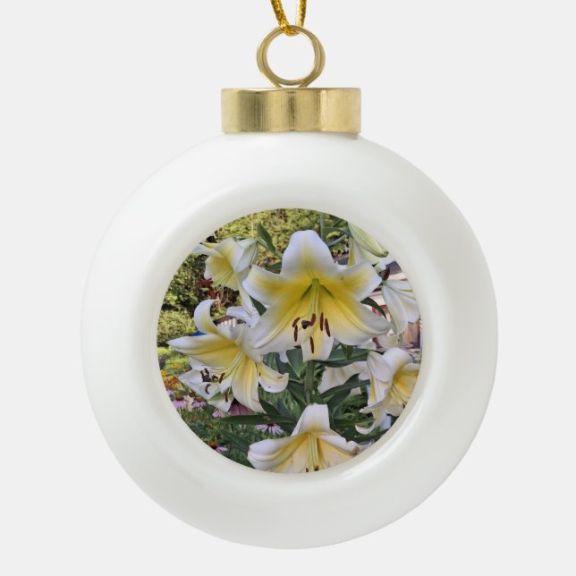 Gelbe Lilly Keramik Kugel-Ornament (Vorderseite)