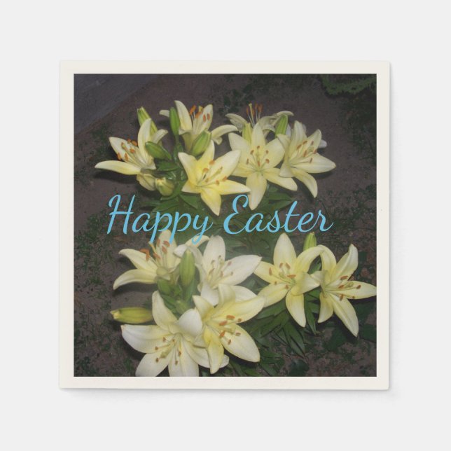 Gelbe Lily Cluster Dunkler Hintergrund Happy Oaste Serviette (Vorderseite)