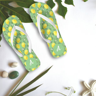 Gelbe Limone Zitronenbezeichnung grün Flip Flops