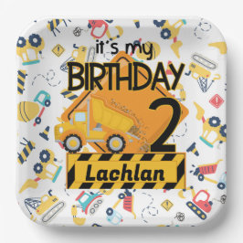 Gelbe LKW-Fahrzeug 2. Geburtstag Pappteller