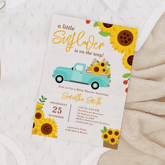 Gelbe LKW Herbstwinde Kinderdusche Einladung (Sunflower Baby Shower  Yellow Truck Fall Shower Invite Pack Rustic Sunflower Boho  Yellow Floral )