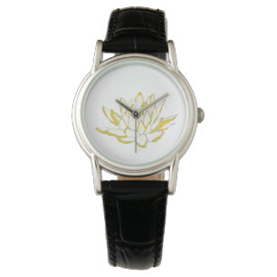 Gelbe Lotus Blume Boho Accessoires Frauen Armbanduhr
